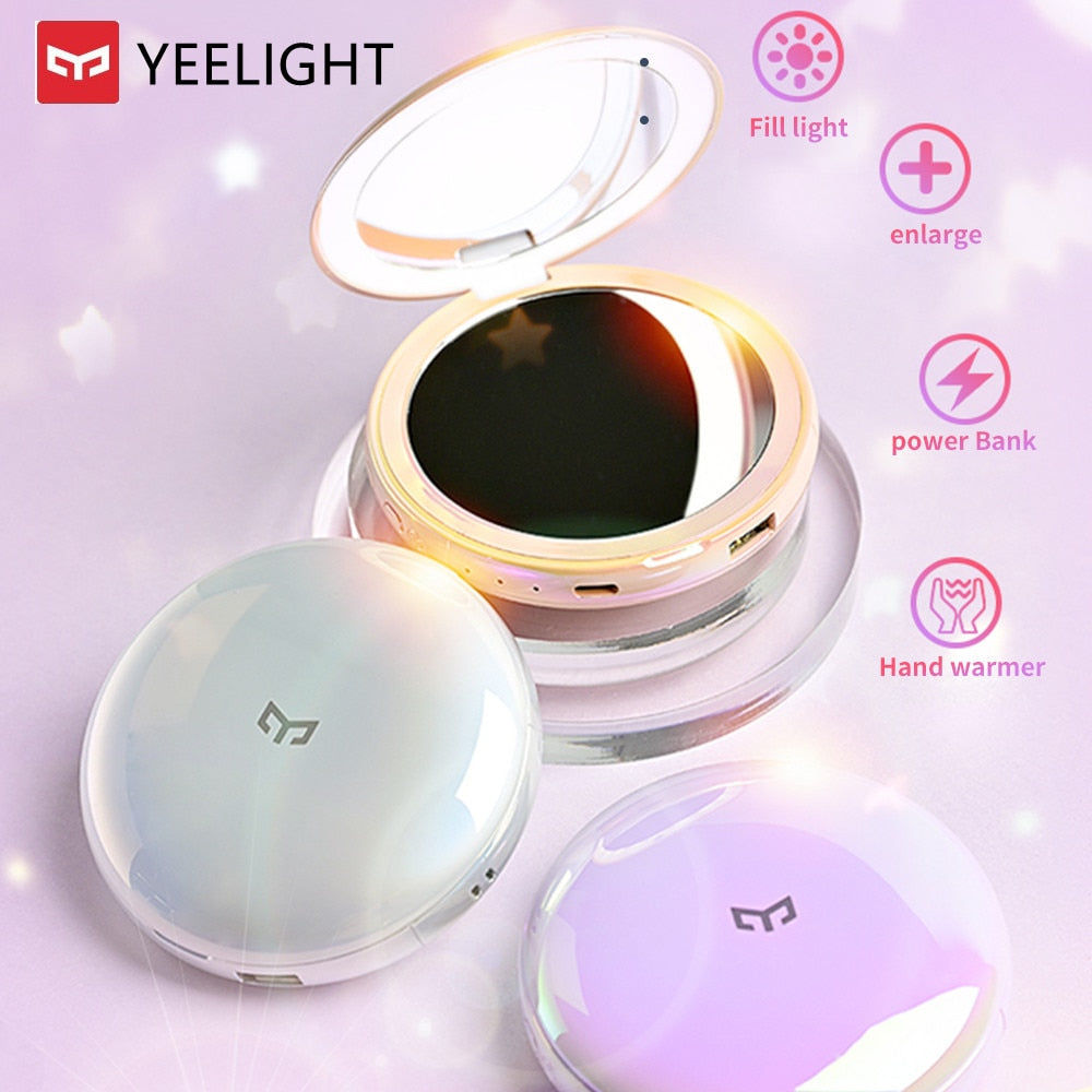 4 in1 Makeup Mirror Portable Handheld Beauty Led Smart Beauty Charge Hand Warmer with 5000mah Power Bank